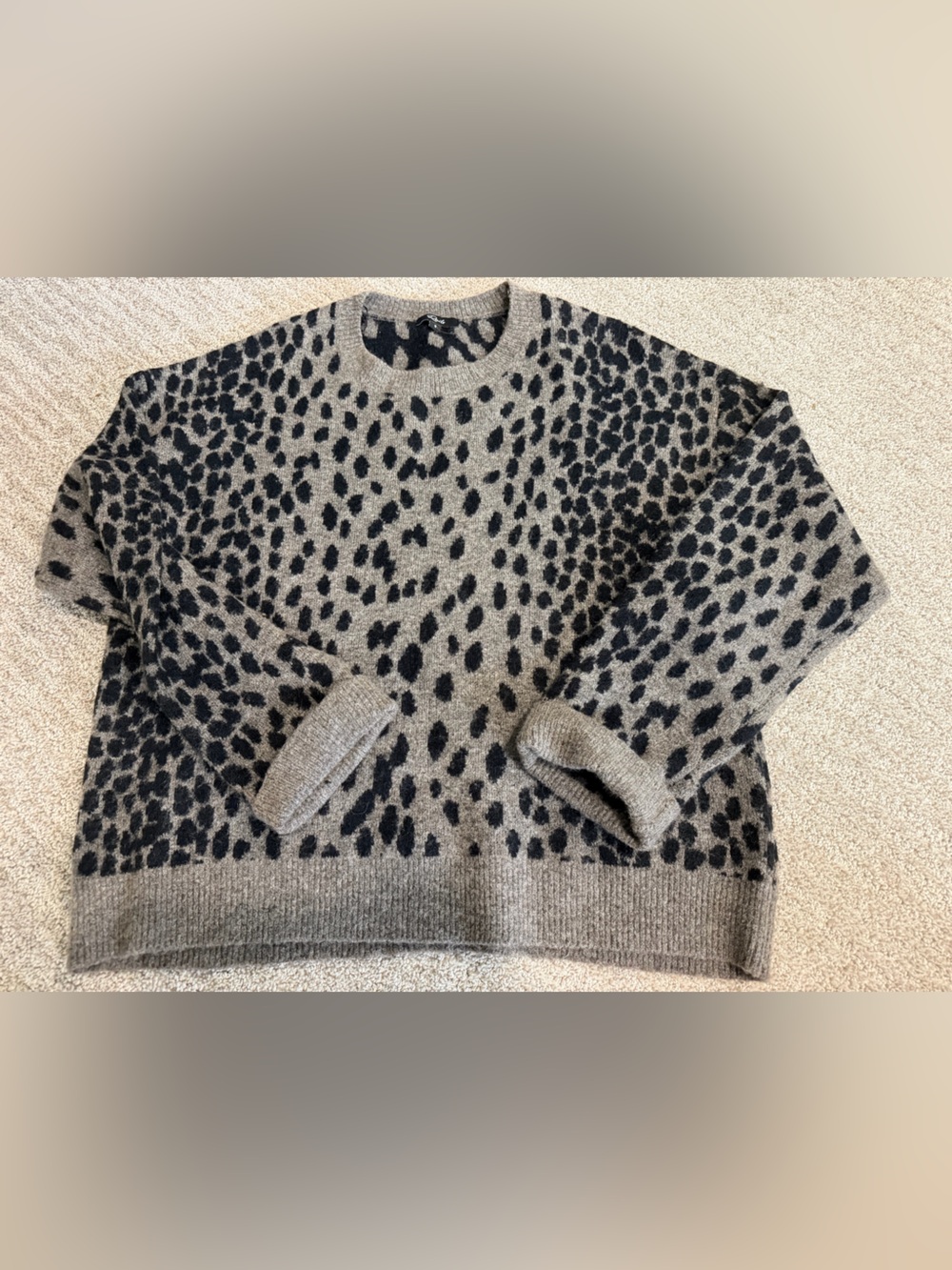 Rails Gray and Black Leopard Crewneck Sweater